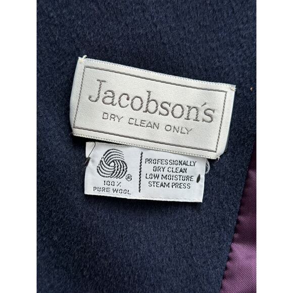 Vintage Jacobson’s Made in USA 100% Wool Navy Blue Double Breasted Tweed Coat 44 - Picture 7 of 9